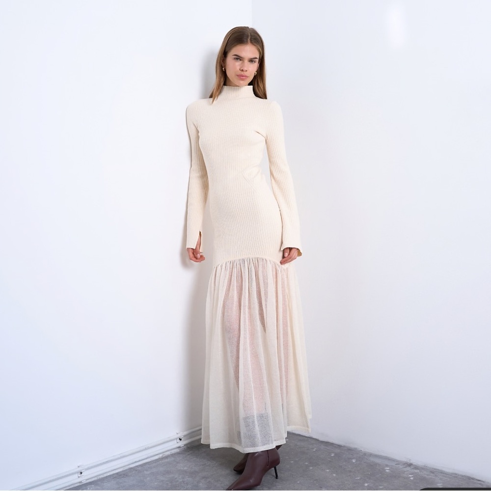 Topshop Knit Cream Maxi Dress